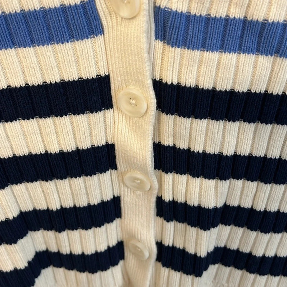 Talbots Women’s (XS) Breton Stripe Ivory/Blu Cozy Button Front Nautical Cardigan - Picture 6 of 7